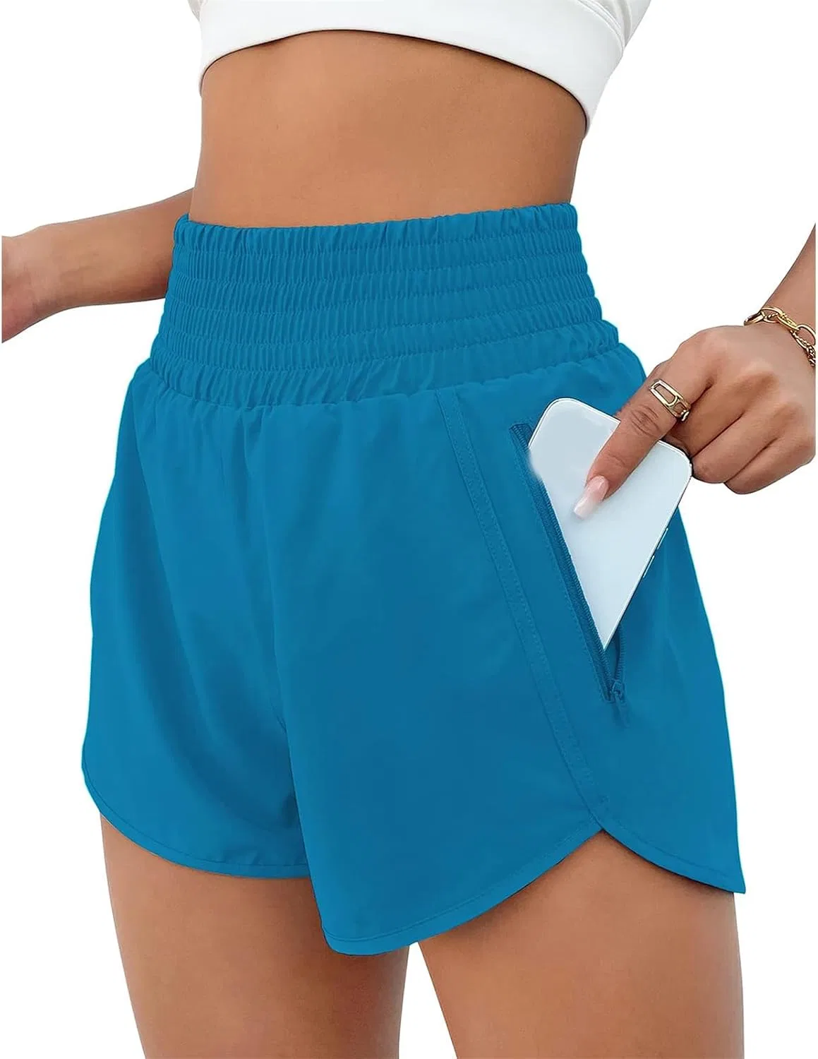 Женские шорты для бега свободные с высокой эластичной талией Generic, Sky Blue