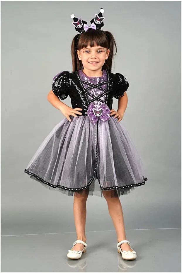 Детское платье для девочек с принтом Kuromi Crowned Birthday Party Evening Dress Diamondstar, Lila1 — фото 2
