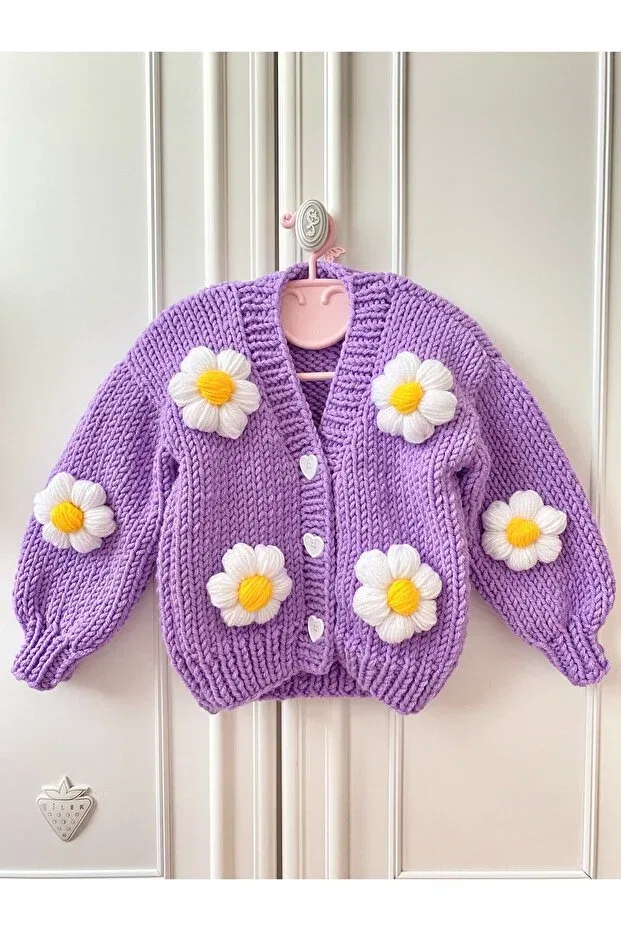 Детский кардиган с цветочным принтом Hand knitted floral children's cardigan Emakrome, Lila