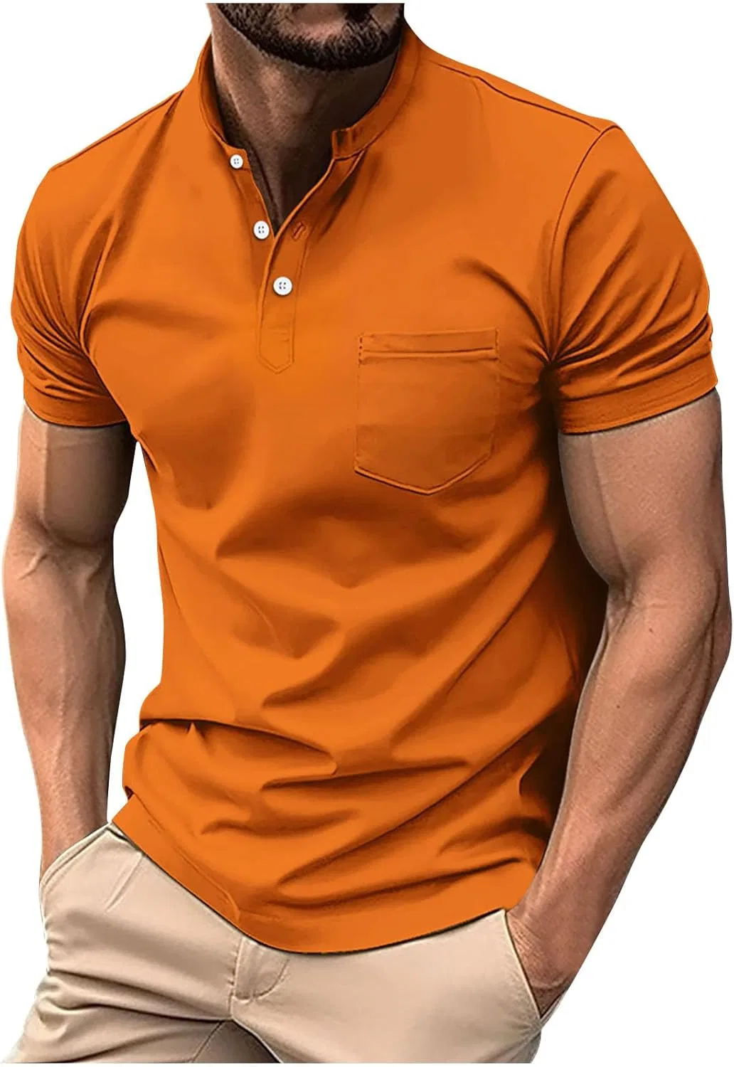 Мужская повседневная футболка с пуговицами Henley, Orange