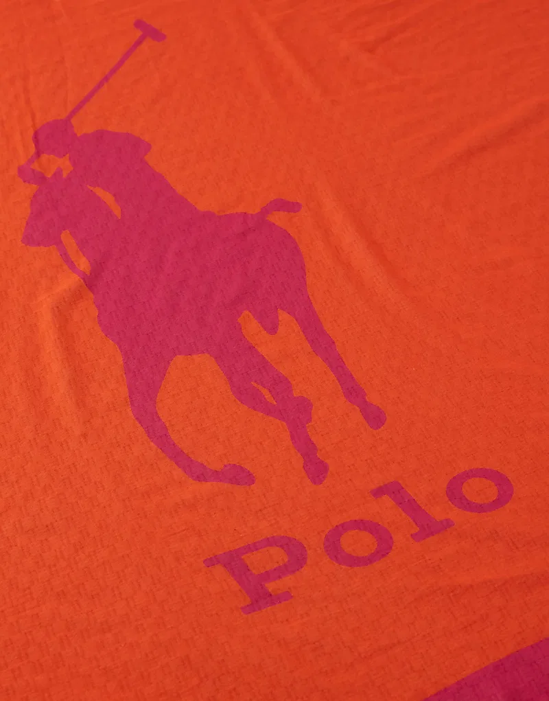 Логотип Polo Ralph Lauren, парео с изображением пони, выполненное в оранжевом цвете и нежно-розовом оттенке — фото 3