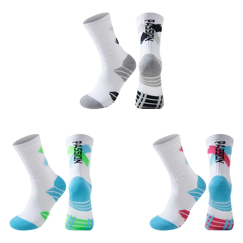 Детские носки для баскетбола, комплект из 3 пар, Gray Black+Blue Green+Blue Pink, PLANDOO