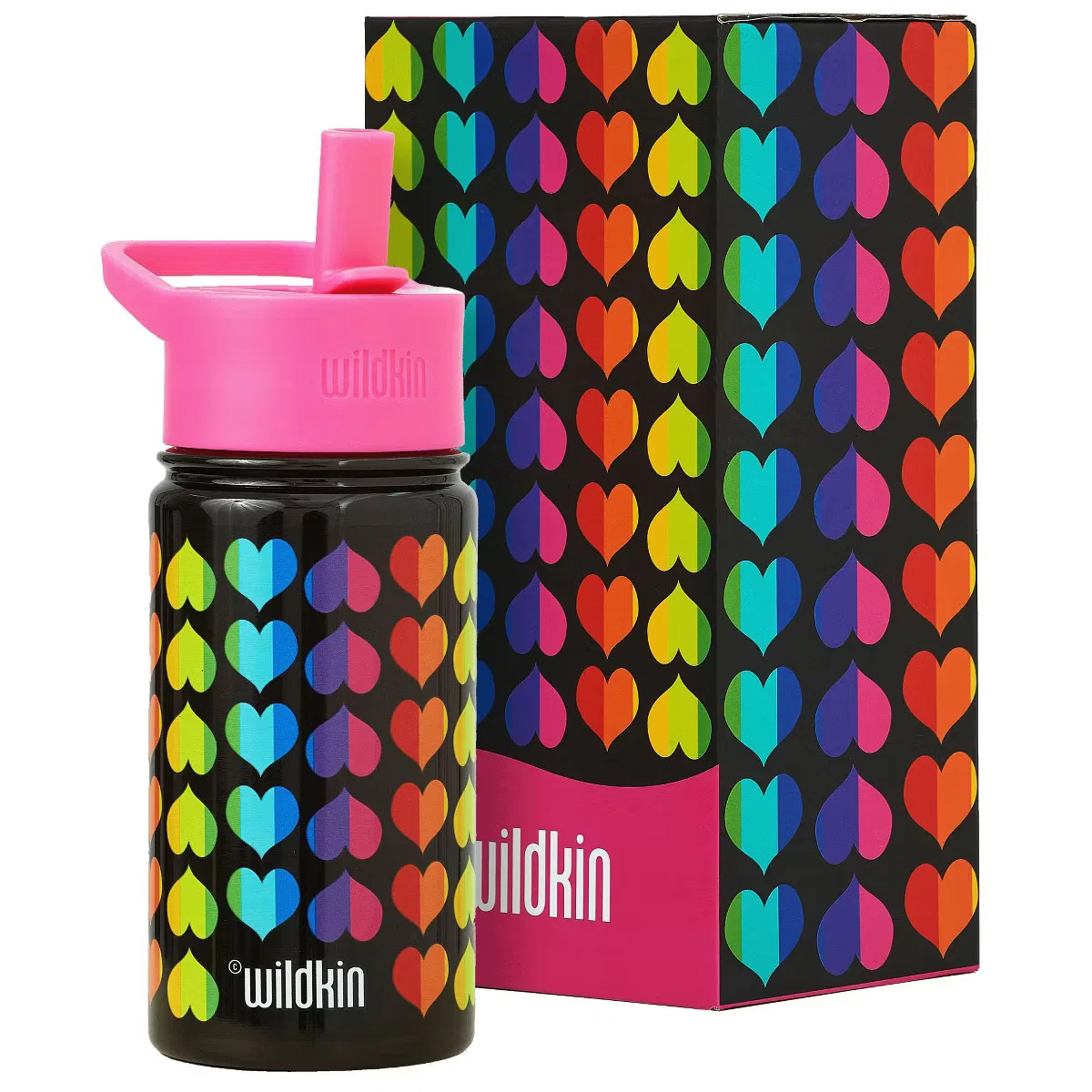 Детская бутылка для воды 414 мл из нержавеющей стали с вакуумной изоляцией Rainbow Hearts Wildkin, Rainbow Hearts
