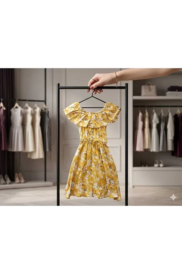 Детское платье для девочек с принтом Hilal Akıncı Kids, Yellow — фото 3