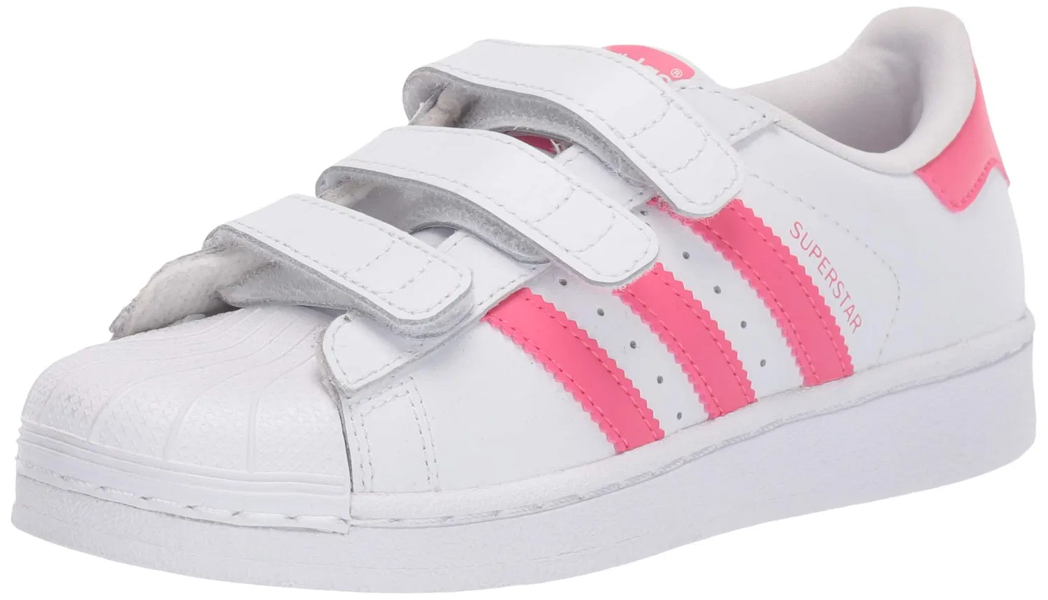 Детские кроссовки для девочек с липучками Superstar Cloudfoam Adidas Originals, White Pink Real Rose