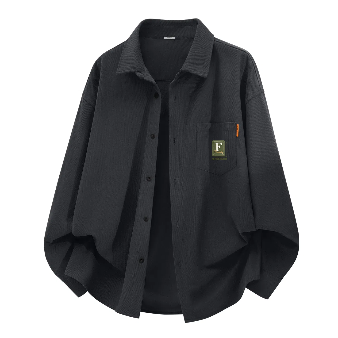 Детская рубашка с воротником MINISO, Heavyweight Corduroy Dark Gray (Mb Fresh Green Chest Logo)