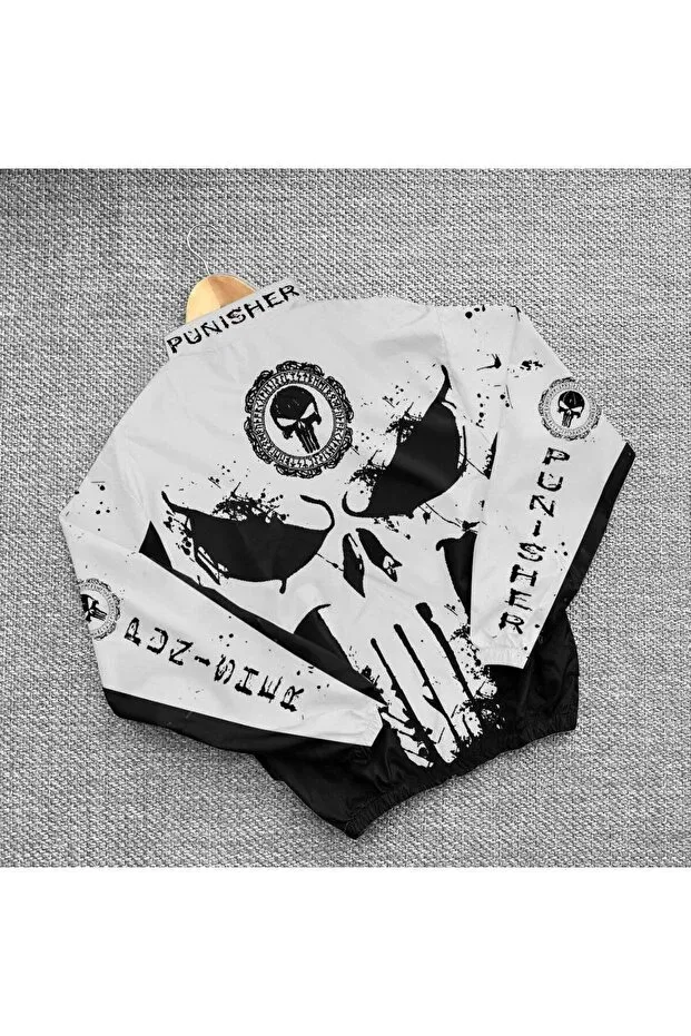 Детское пальто-дождевик с принтом Skull Printed Unisex Parachute Windbreaker Generic Brands, White — фото 2