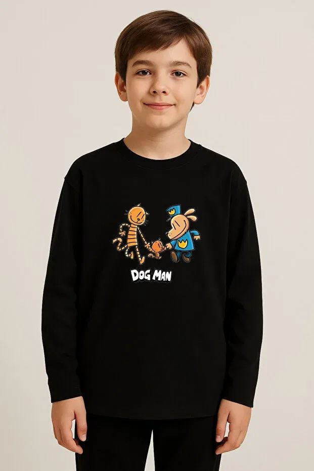 Детский лонгслив для девочек с принтом Dogman Blitzist, Black — фото 2