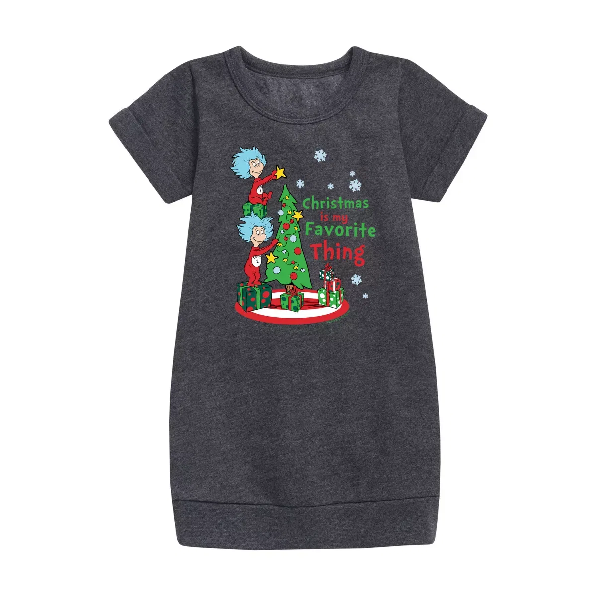 Детское платье для девочек с длинным рукавом из футера The Cat in the Hat, Heather Charcoal