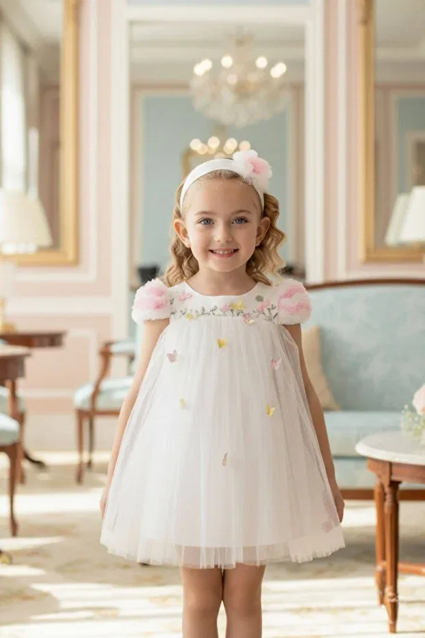 Детское платье для девочек с коротким рукавом Pamina, Ecru