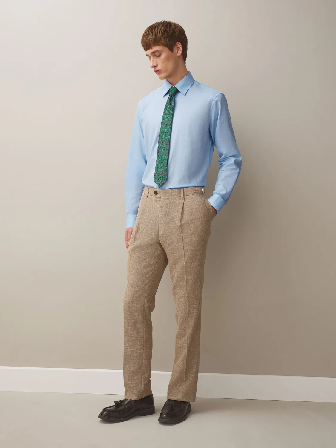 Рубашка slim fit с галстуком, геометрический принт Next, светло-голубой/зеленый — фото 3