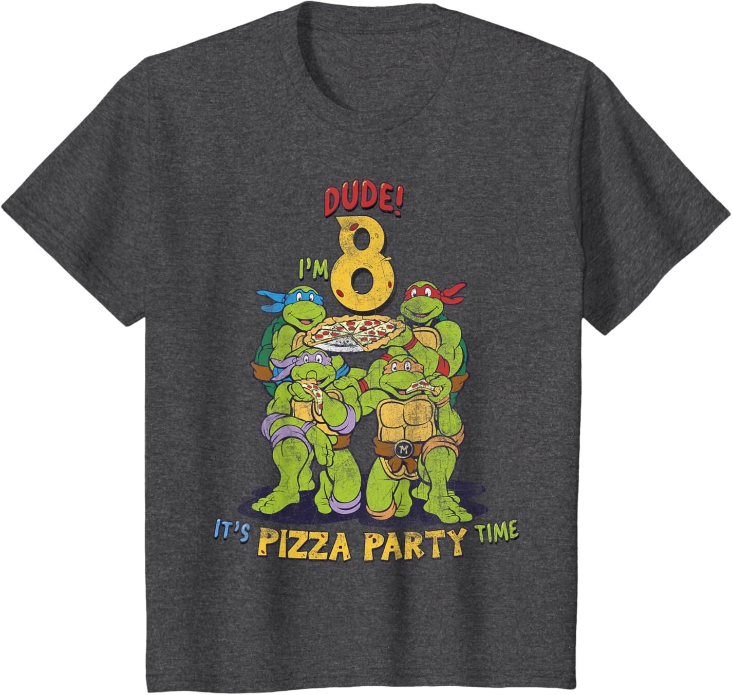 

Футболка для подростков Teenage Mutant Ninja Turtles I'm 8 Dude Pizza Birthday Party, темно-серый вереск