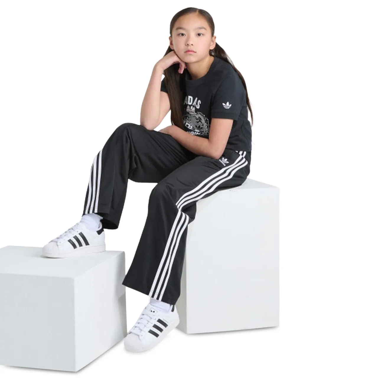 Брюки для девочек Wide Firebird Adidas, белый/черный — фото 4