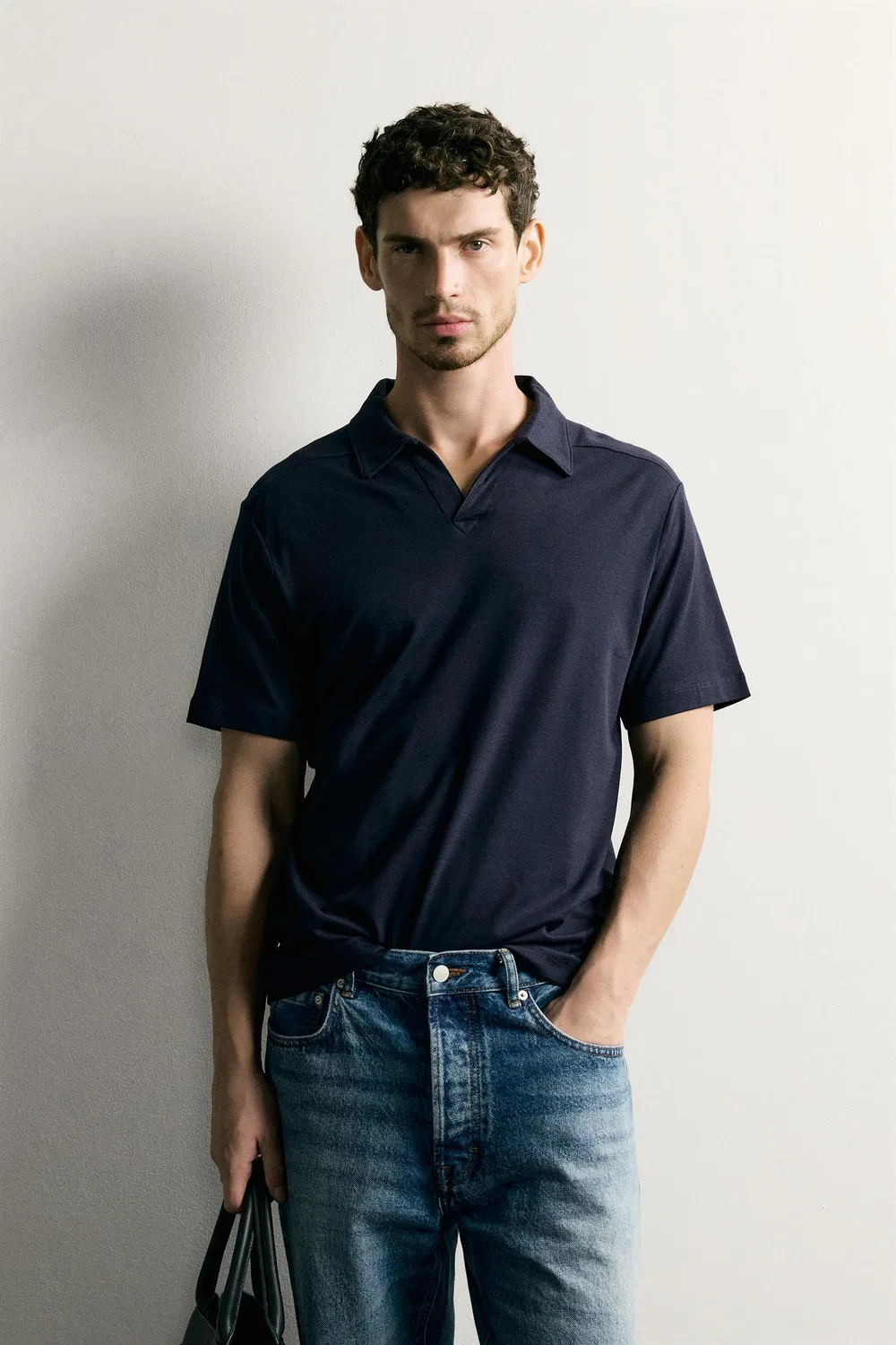 Поло в полоску свободного кроя, стандартного силуэта. ZARA, Navy blue — фото 2