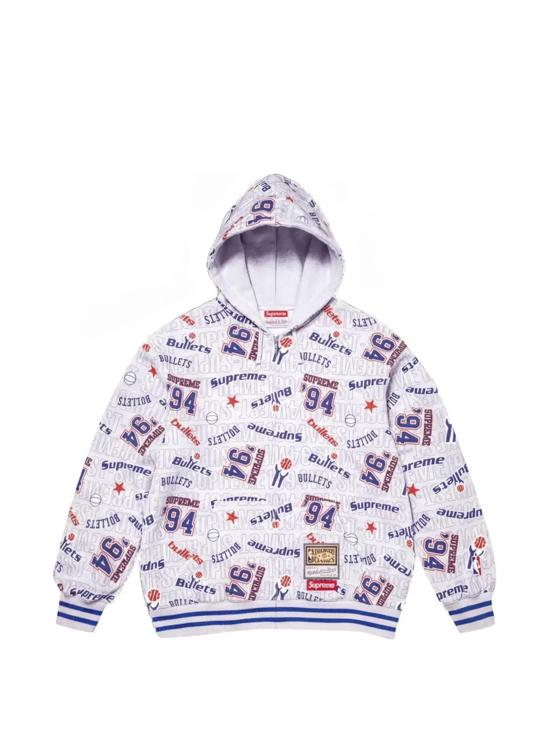 Худи на молнии с логотипом NBA от Mitchell & Ness Supreme, серый