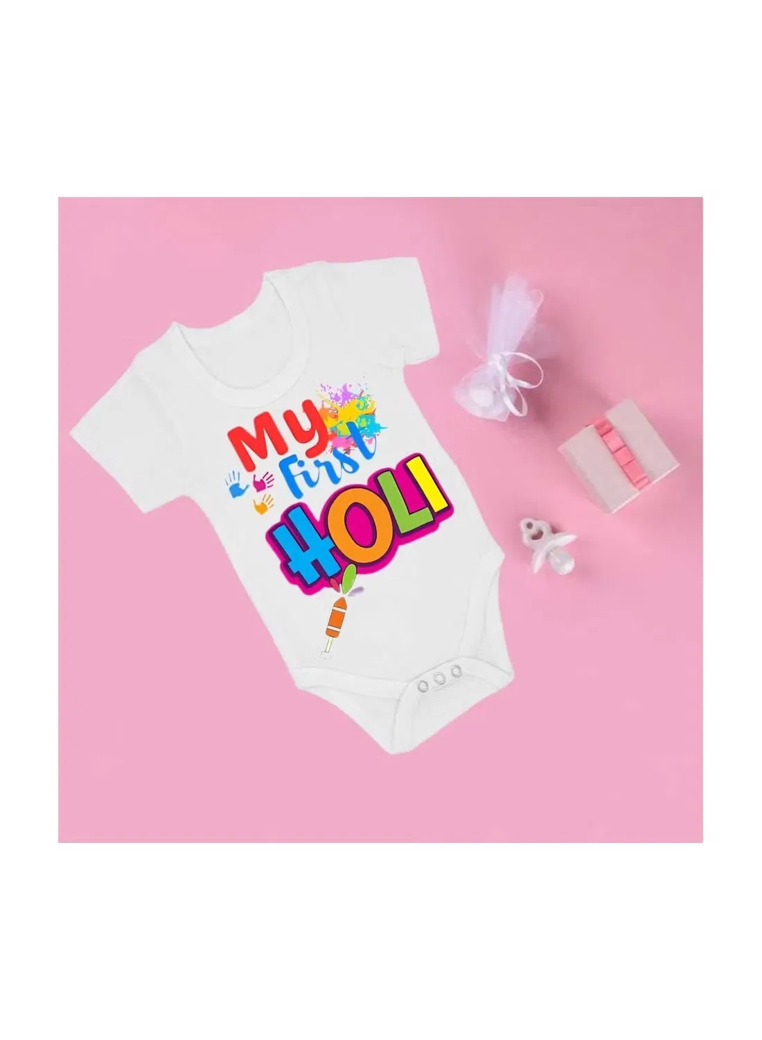 Боди-комбинезон с коротким рукавом Holi festival Printshop4Me, белый — фото 2