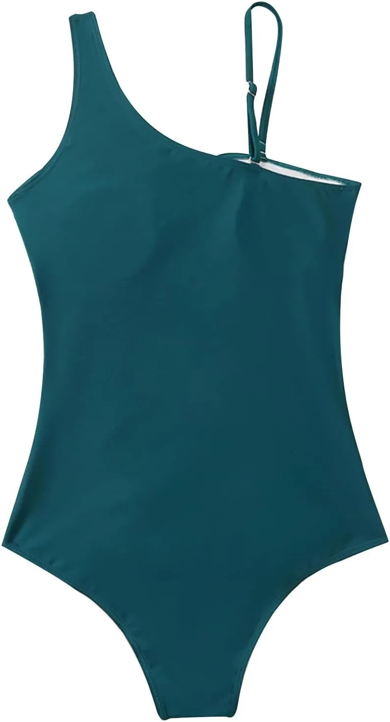 Женский цельнокроеный купальник с эффектом утяжки one shoulder Generic, Mint Green — фото 3