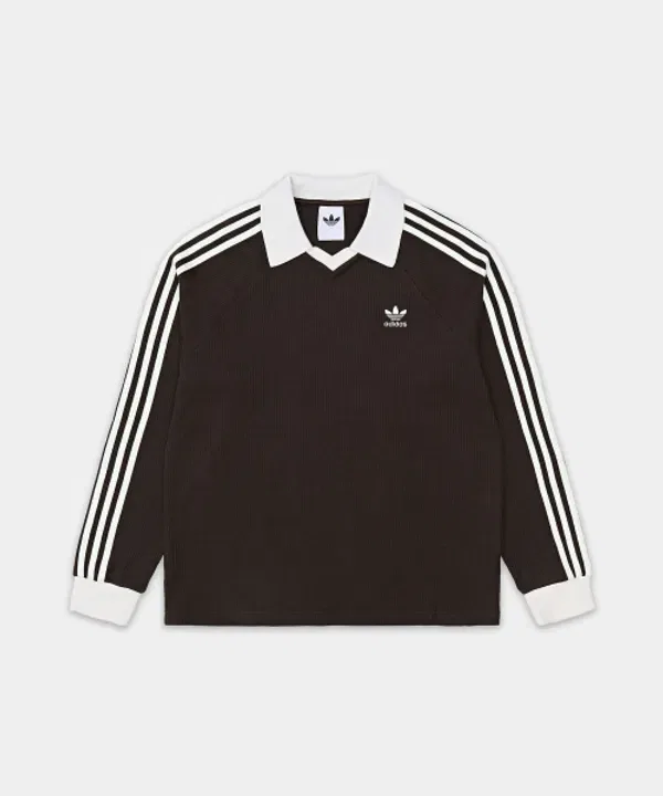 Футболка поло с длинным рукавом, вафельная, Adidas, темно-коричневый