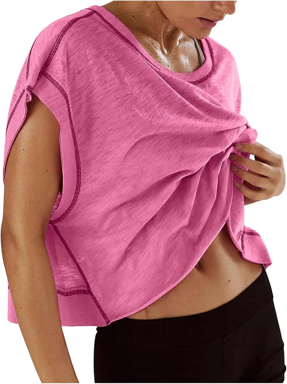 Женская футболка с вырезом на спине для бега, Hot Pink
