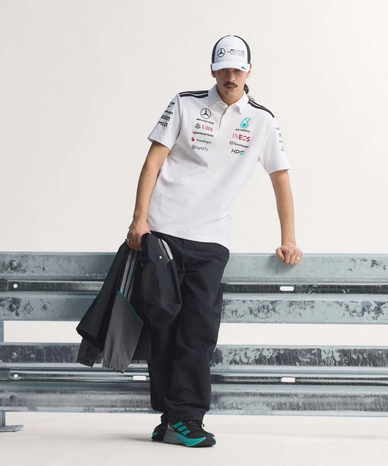 Мужская футболка-поло с длинным рукавомAdidas Mercedes AMG Petronas F1 Team Engineer, Белый — фото 3