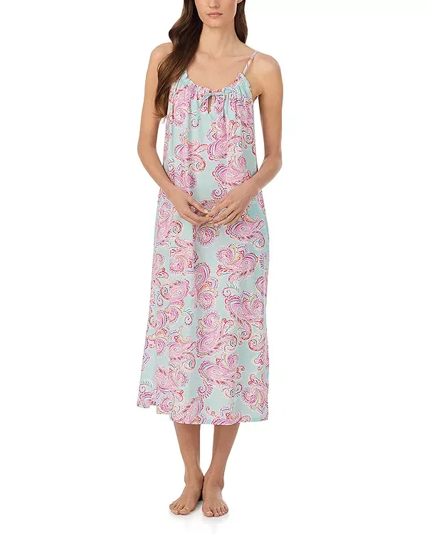 Женская ночная рубашка без рукавов с принтом Classic Lawn Ruffle Neck Ballet Ralph Lauren, Multi Paisley