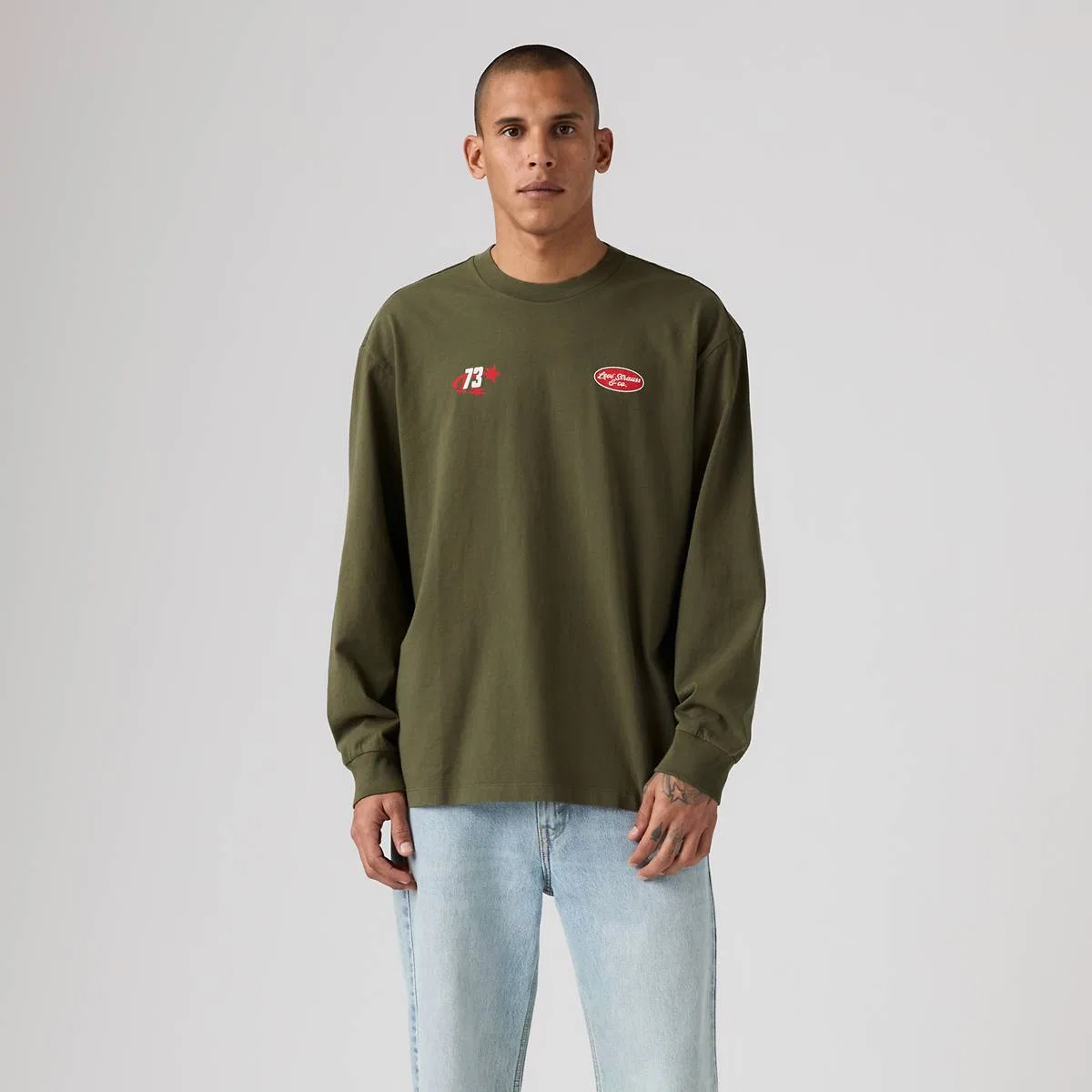 Оригинальная футболка с длинными рукавами и графическим принтом Levi's, Horsepower Brand Olive Night - Green — фото 3