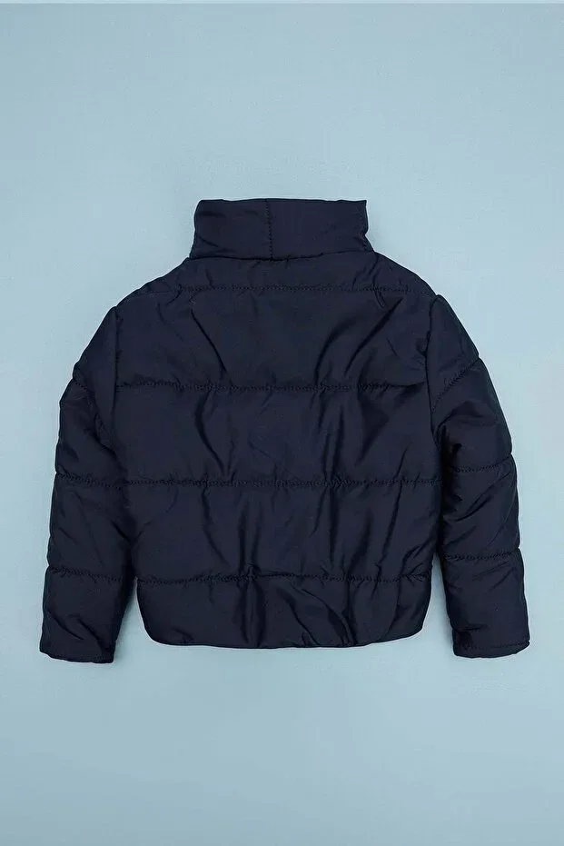 Детский пуховик для девочек с эластичным поясом Fulla Moda, Navy Blue — фото 3
