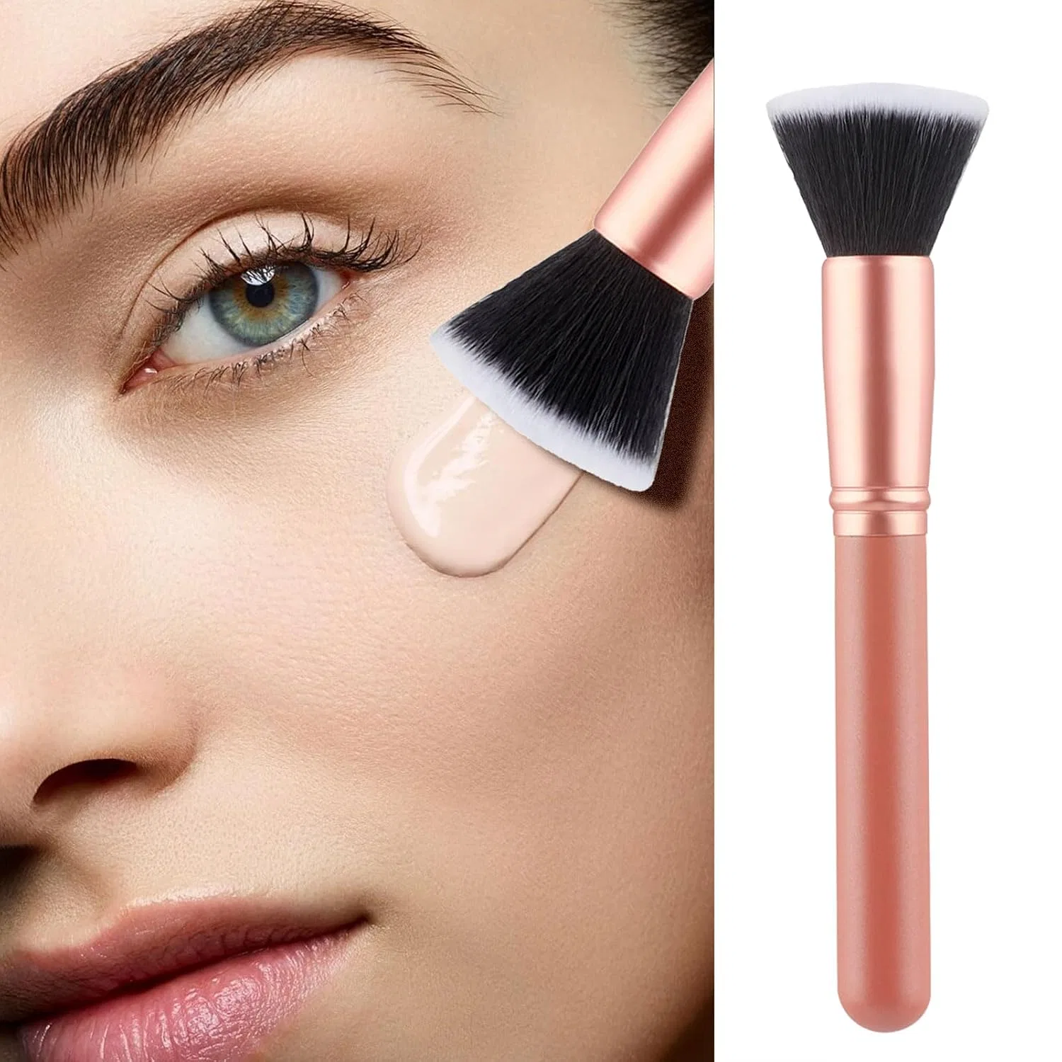 Кисть для макияжа плоская, синтетическое волокно, Fahoujs, 17 см, Powder Brush — фото 2