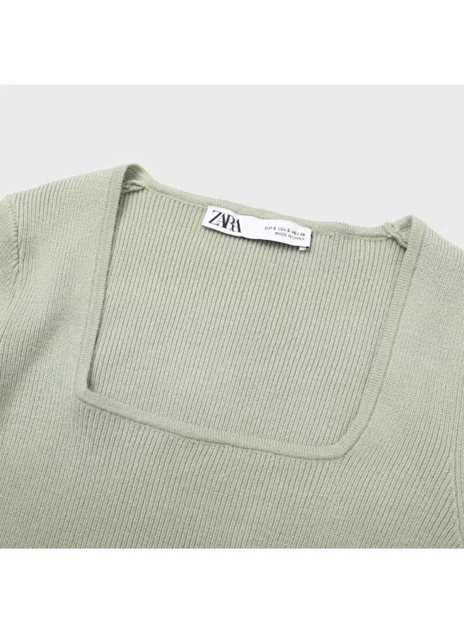 Свитер с длинным рукавом и фонариками Zara, зеленый — фото 4