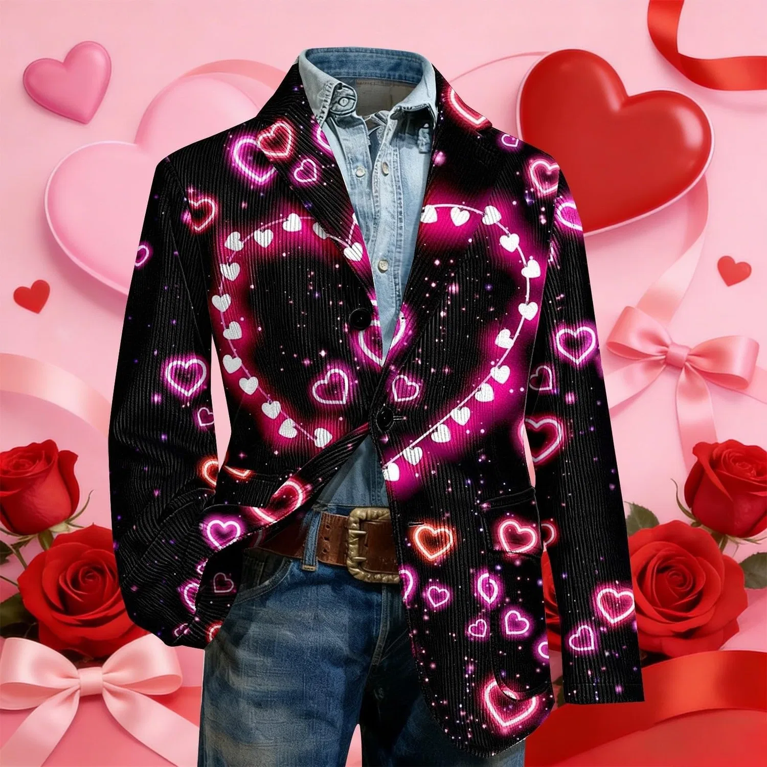 Женская куртка из вельвета с принтом Heart Print, 02 Rosa Caldo — фото 2