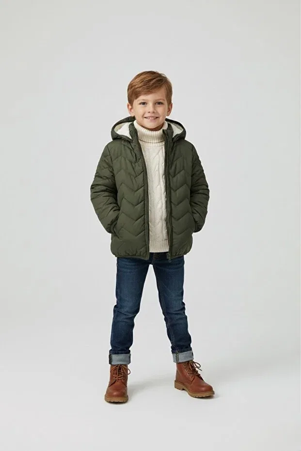 Детское зимнее пальто для девочек стеганое Quilted baby's flowers welsoft coat Minigimin Cicileri, Haki-53427