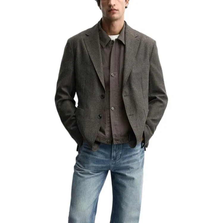 Мужской деловой костюм с умеренным воротником Dark Brown ZARA, Темно-коричневый — фото 4
