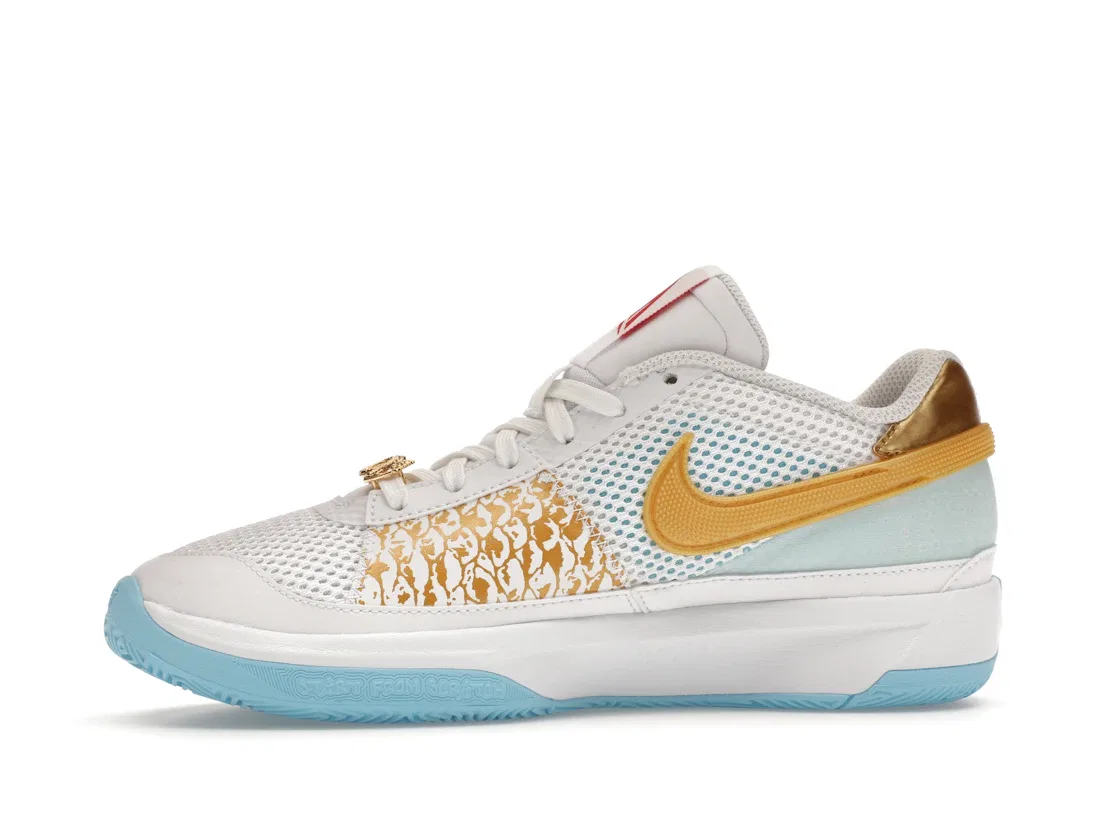 Детские кроссовки для мальчиков с принтом Nike Ja 1 Nike, White/Aquarius Blue/Glacier Blue/Metallic Gold — фото 3
