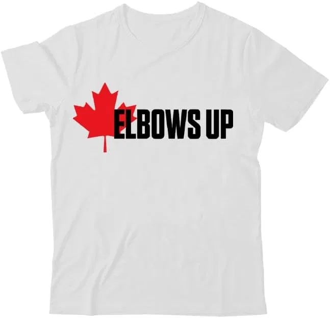 Мужская футболка с принтом V-образным вырезом Elbows Up Canada, White
