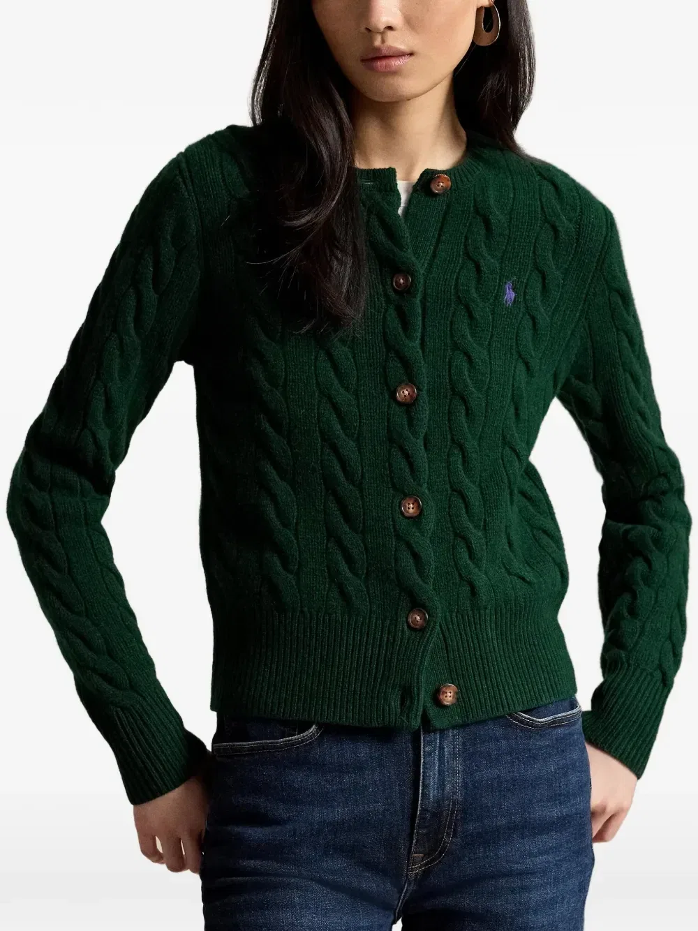 Кардиган фактурной вязки с вышивкой Pony Polo Ralph Lauren, зеленый — фото 3