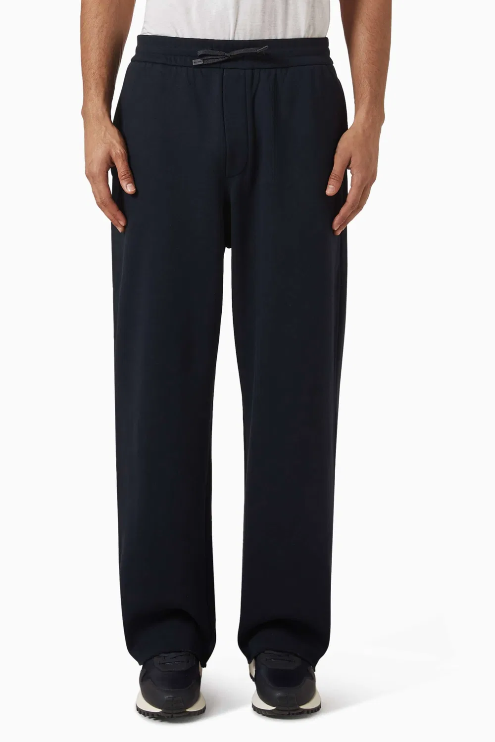 Брюки широкие на кулиске из хлопкового футера Emporio Armani