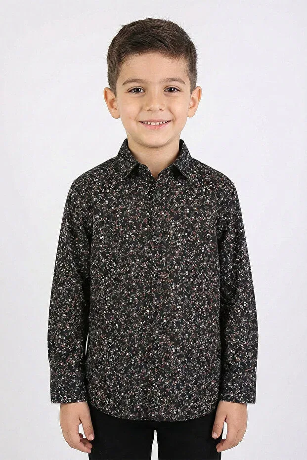 Детская рубашка для мальчиков с принтом Floral Kinderos, Black