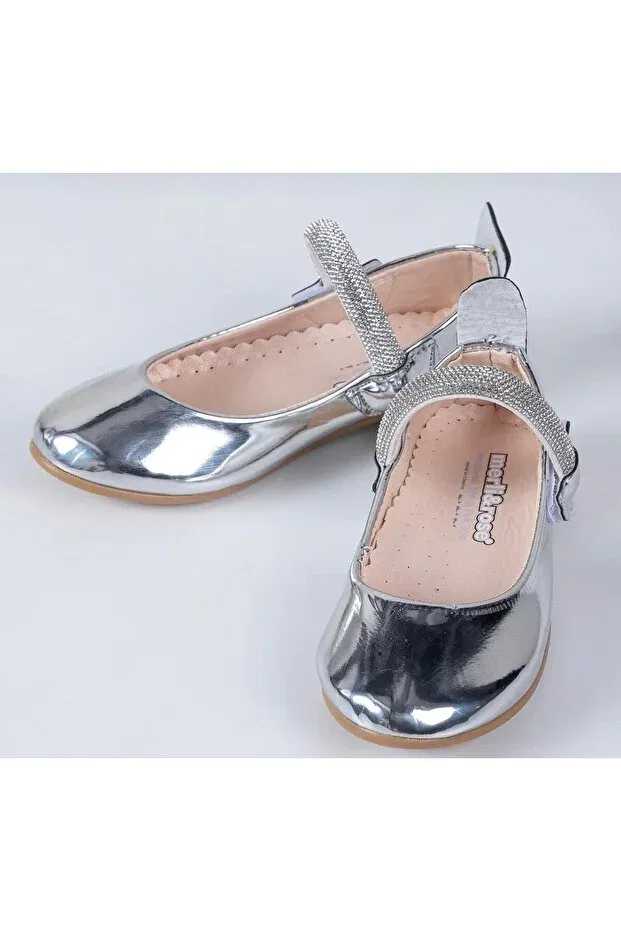 Детские балетки для девочек с принтом Girl'S heart banded silver ballerinas Merli&Rose, Gray — фото 2