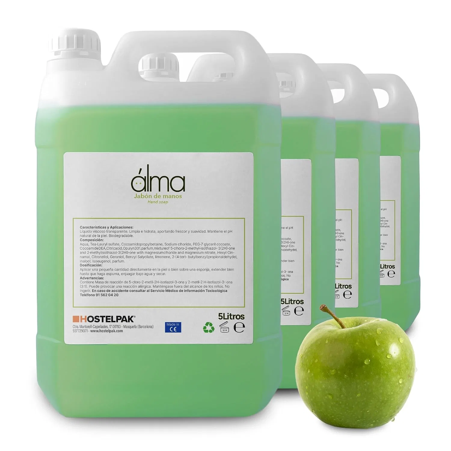 Жидкое мыло для рук Alma Collection, Hostelpak, набор 4 шт. по 5 л, 20 л, Green Apple