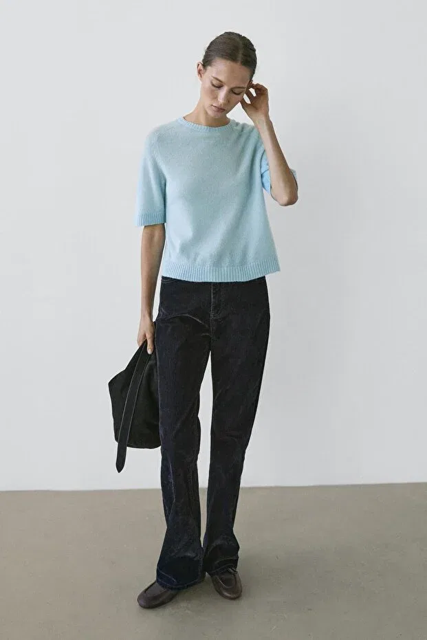Женские джинсы с высокой посадкой клеш Massimo Dutti, Navy Blue