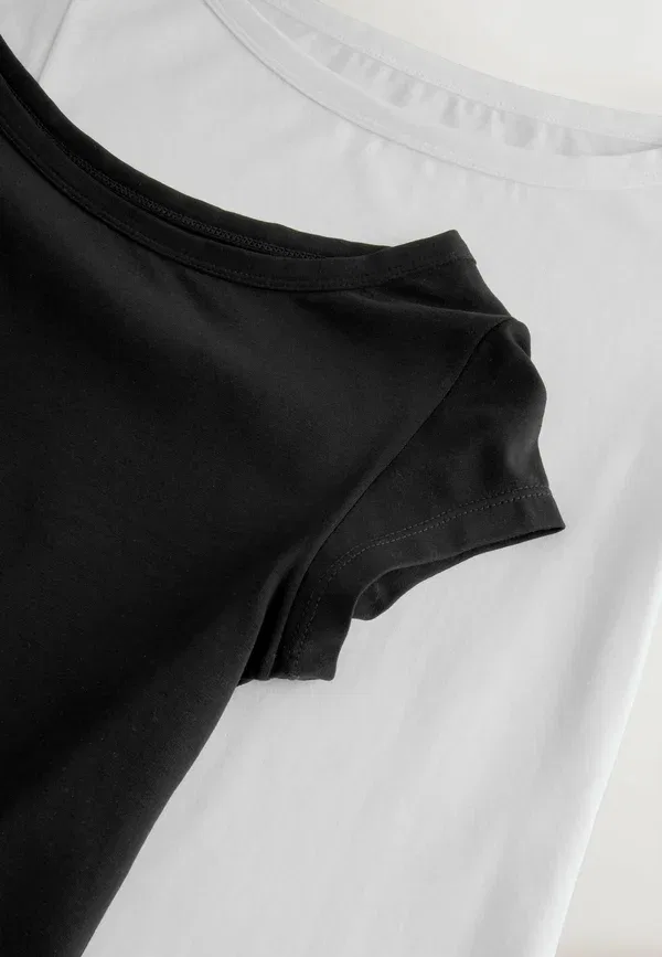 Футболка хлопковая Basic T-shirt Next Black, White, белый/черный — фото 4