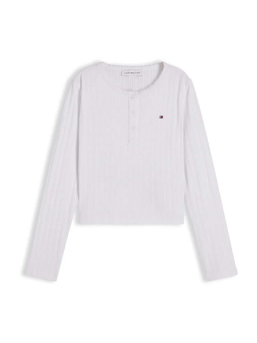 Рубашка TOMMY HILFIGER 'Extra Slim Pointelle Long Sleeve' белого цвета