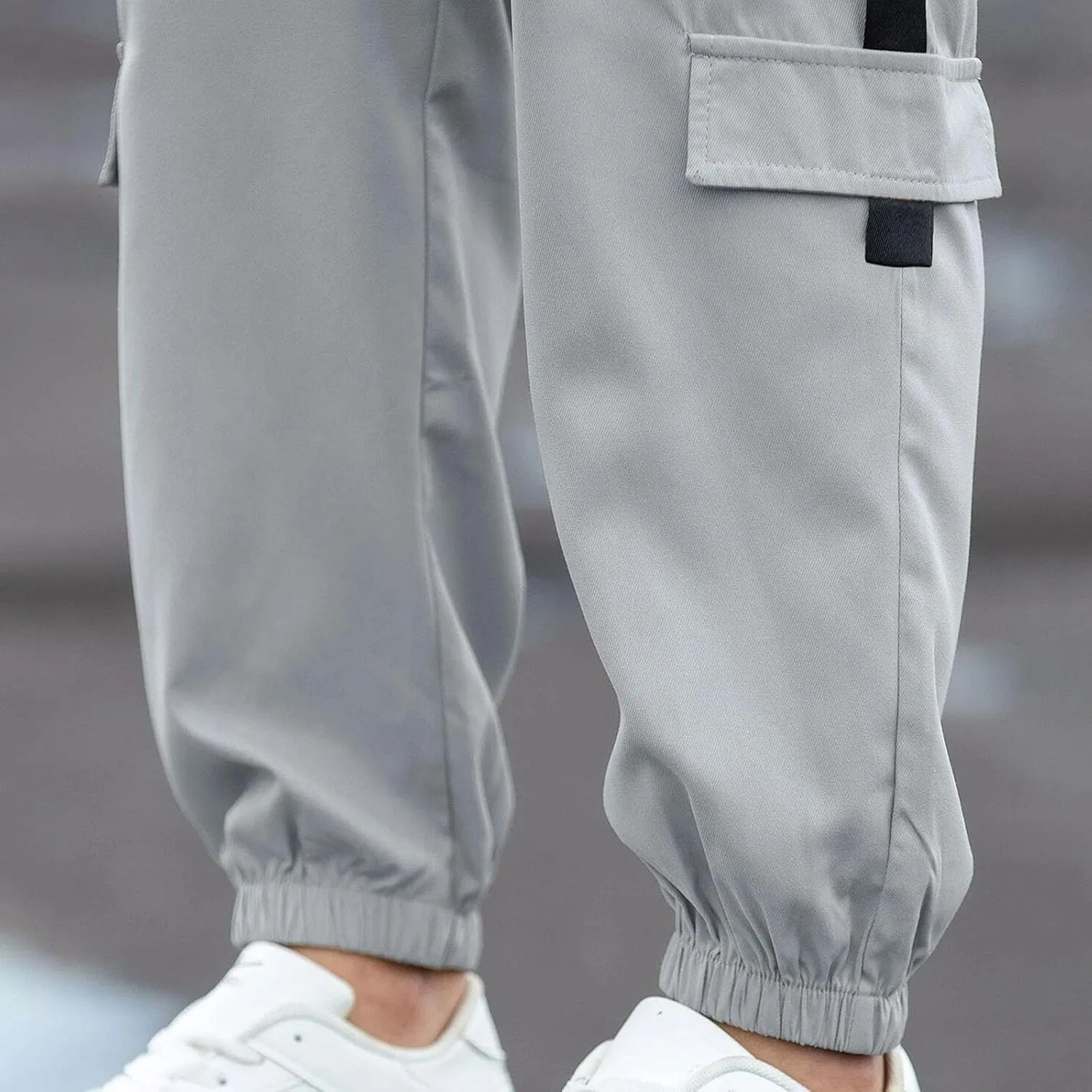 Мужские карго-брюки свободного кроя, Classic Elastic Waisted Retro Casual Cargo Sweatpants, серый — фото 4