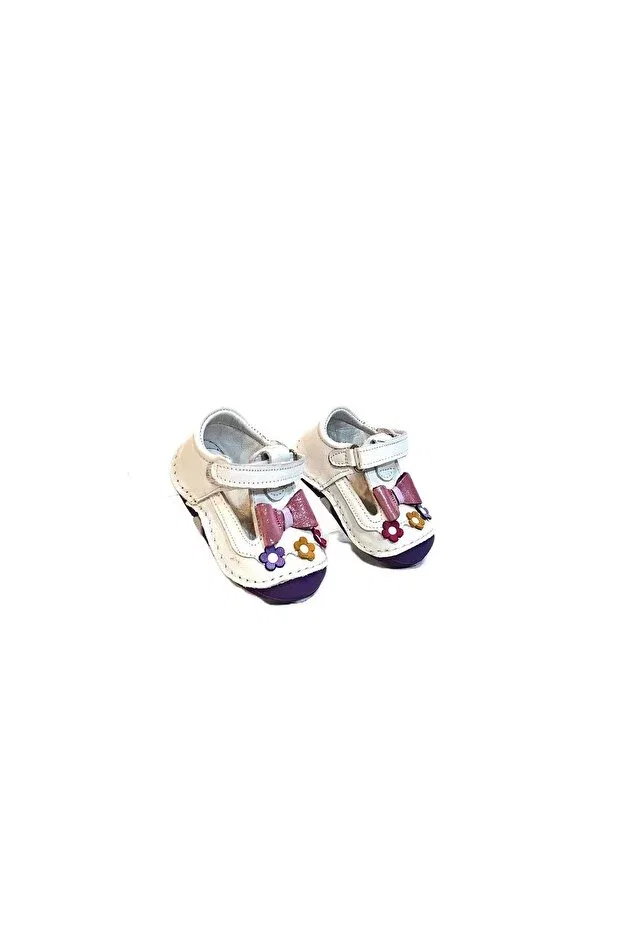 Детские туфли для девочек без каблука 8051 white purple first step genuine leather baby girl shoes Fiyra, White-Purple — фото 2