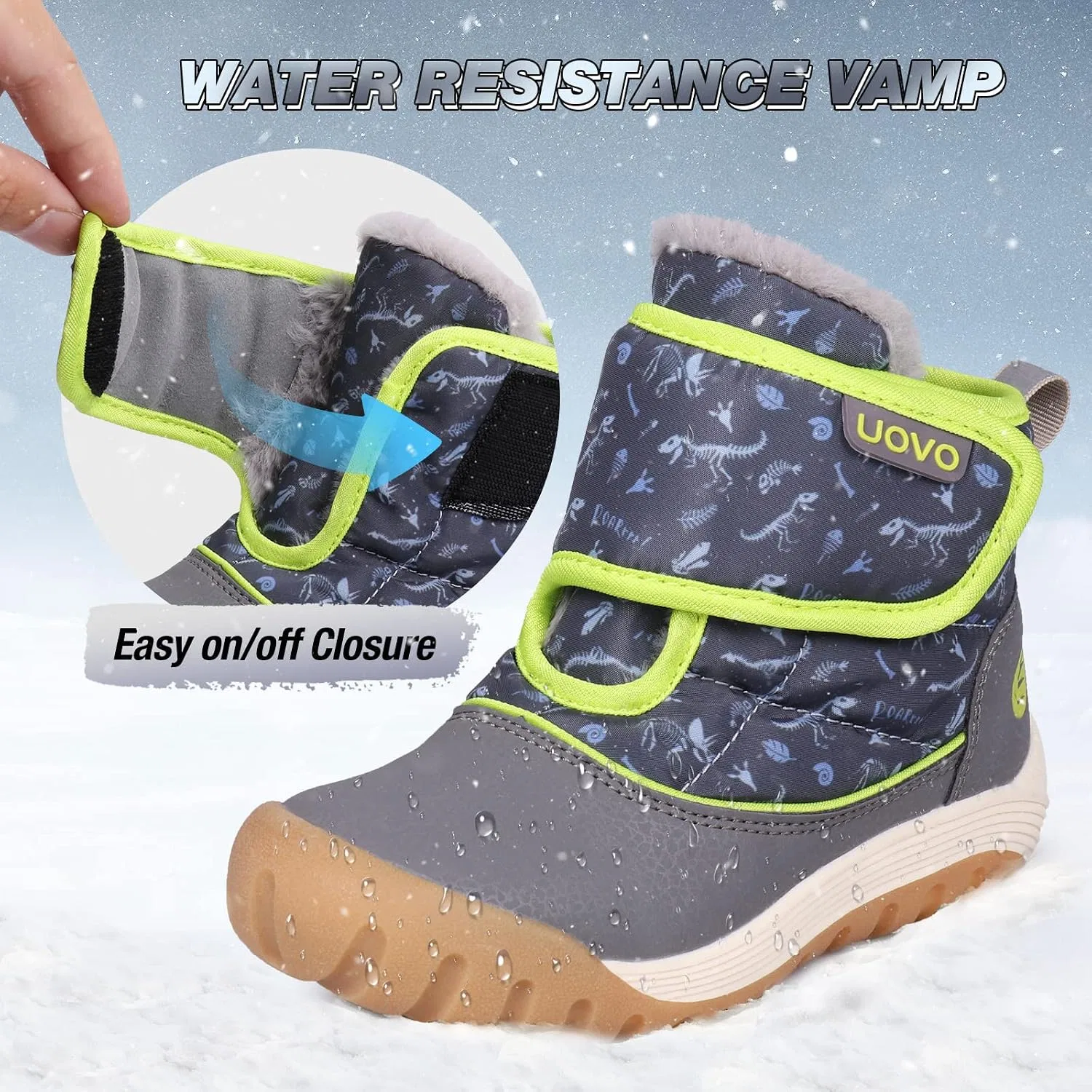 Детские зимние ботинки для мальчиков водонепроницаемые с принтом Snow Fashion Eggseed, Navy Blue Green — фото 4