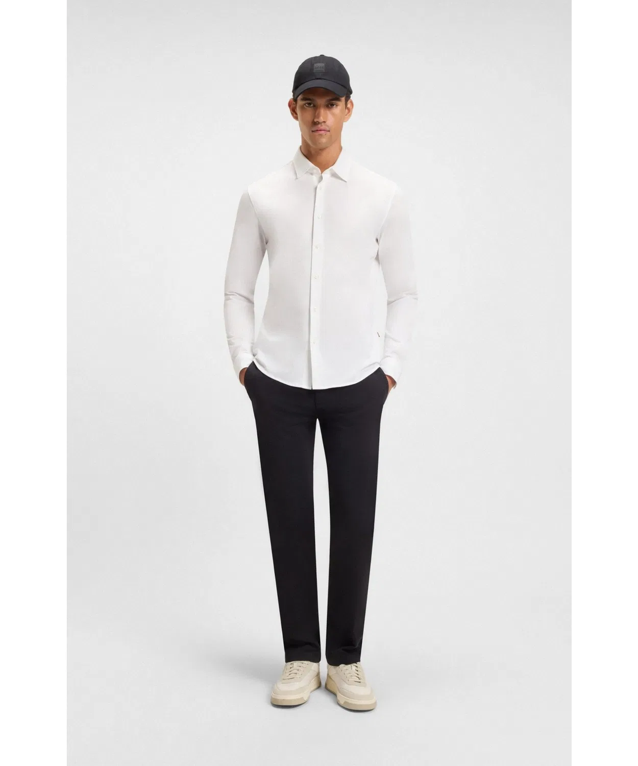 Мужская рубашка Slim Fit из меланжевого хлопкового джерси BOSS, White — фото 4