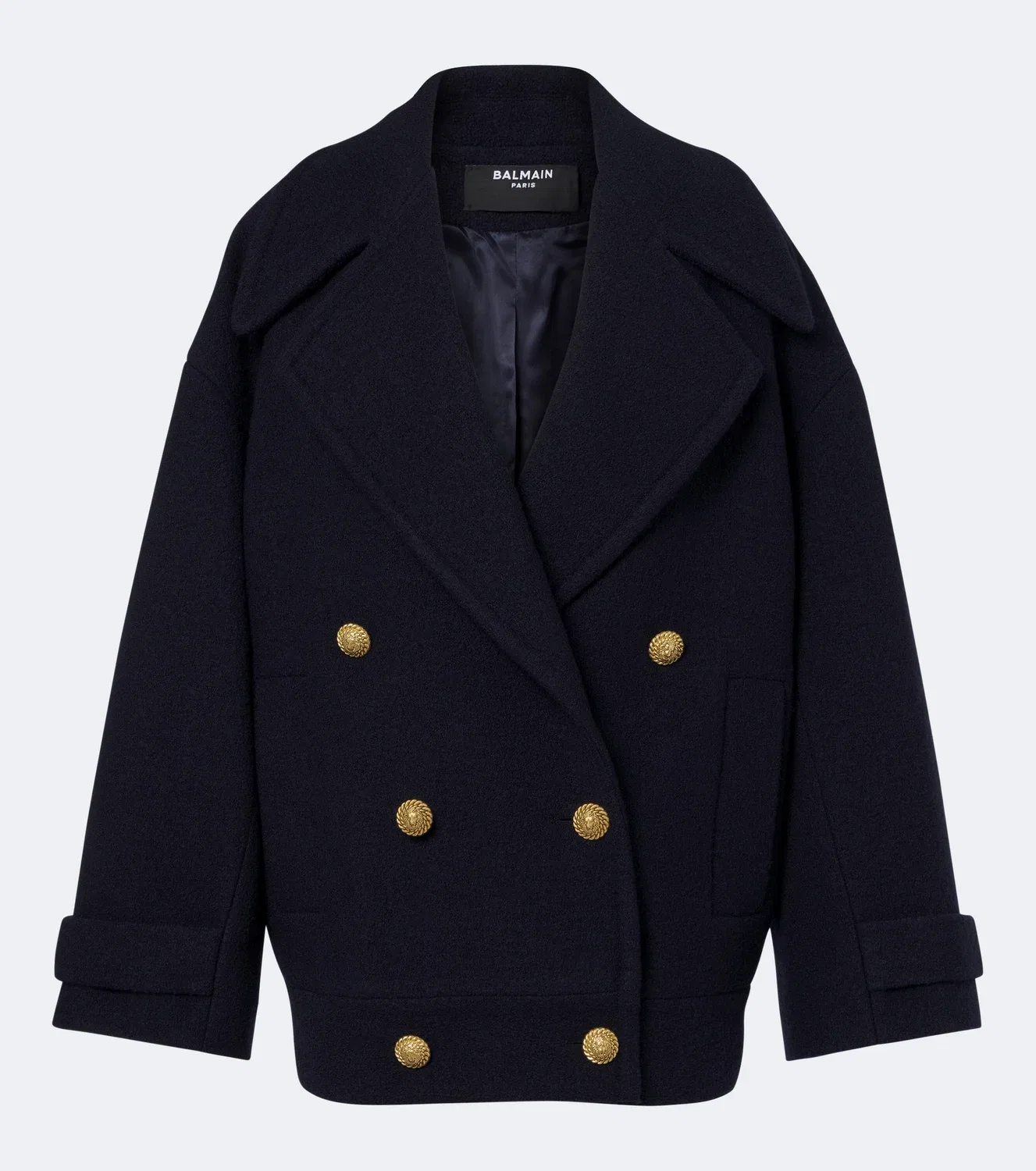 Пальто оверсайз двубортное Balmain, синий