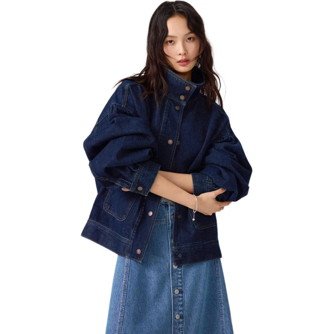 Женское джинсовое пальто с воротником-стойкой Levis, Dark Blue — фото 4