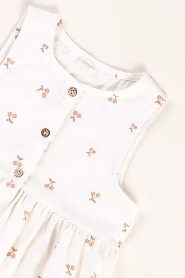 Детское платье для девочек с принтом Cherry Printed Linen / Cotton Bondberro, Nude Color — фото 3