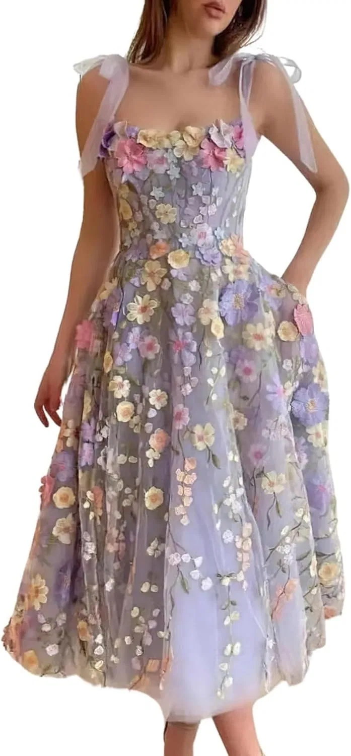 Женское платье с цветочной вышивкой и кружевом Fairy, Light Purple